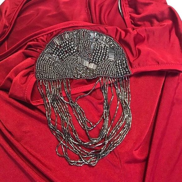 Forever 21 One-Shoulder Top Red Gunmetal Beading Womens Size Large Y2K NWT - Picture 5 of 9